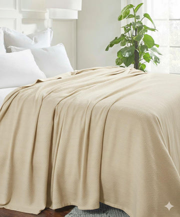 ULTRA SOFT THERMAL BLANKET – Beige (Double Bed 210x240 cm) | 100% Cotton Weave | Four-Season Comfort | 250 GSM
