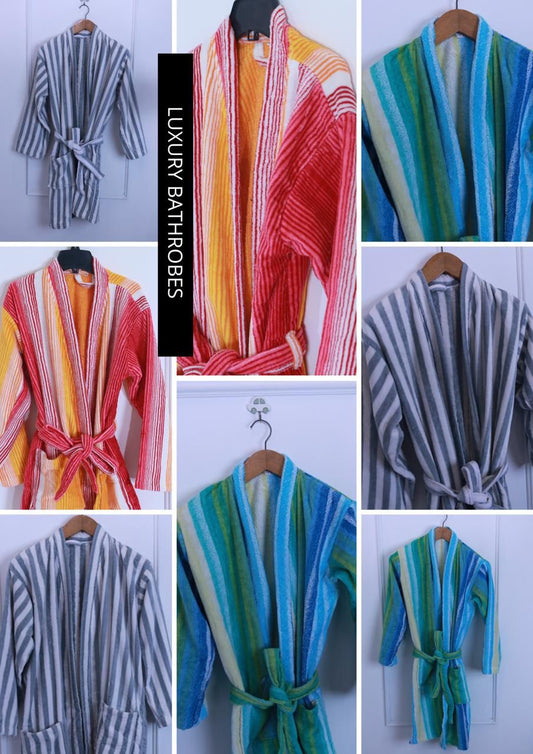 Elegant Cold Striped Bathrobe | Refreshing Green & Blue Hues