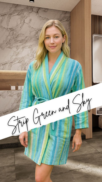 Elegant Cold Striped Bathrobe | Refreshing Green & Blue Hues