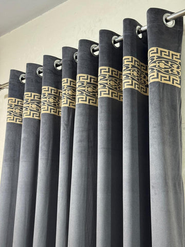⚜️ Velvet  Executive Curtain - Gray Top border aplic design✨