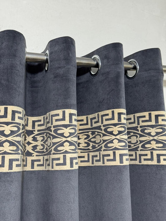 ⚜️ Velvet  Executive Curtain - Gray Top border aplic design✨