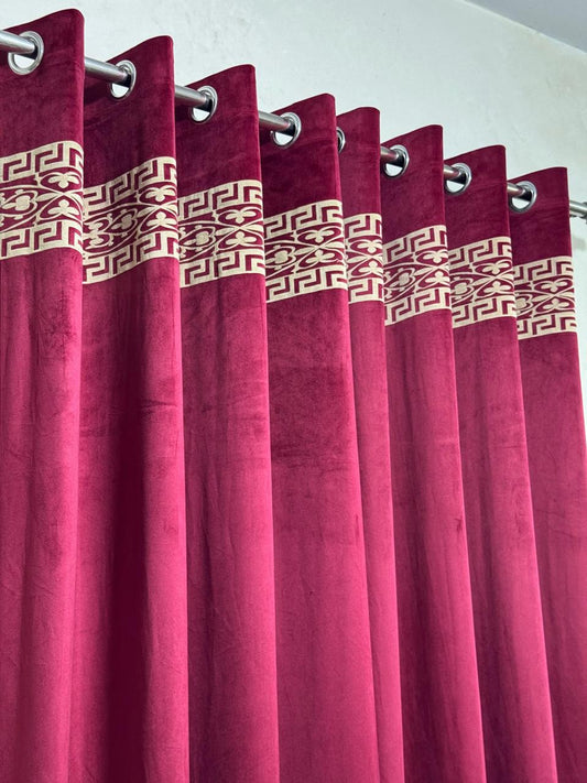 ⚜️ Velvet  Executive Curtain - Red Meron Top border aplic design✨