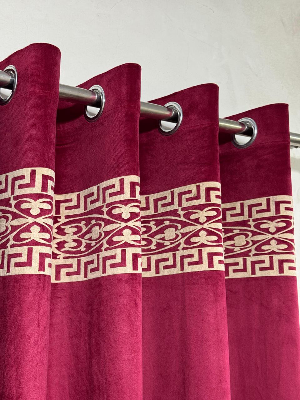 ⚜️ Velvet  Executive Curtain - Red Meron Top border aplic design✨