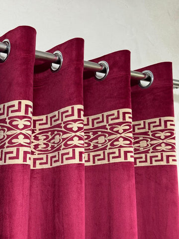 ⚜️ Velvet  Executive Curtain - Red Meron Top border aplic design✨