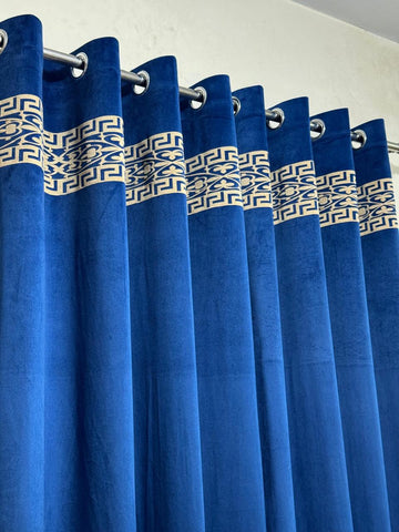 ⚜️ Velvet  Executive Curtain - Blue Top border aplic design✨