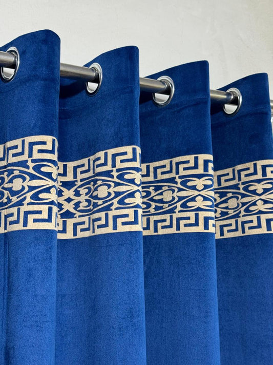 ⚜️ Velvet  Executive Curtain - Blue Top border aplic design✨
