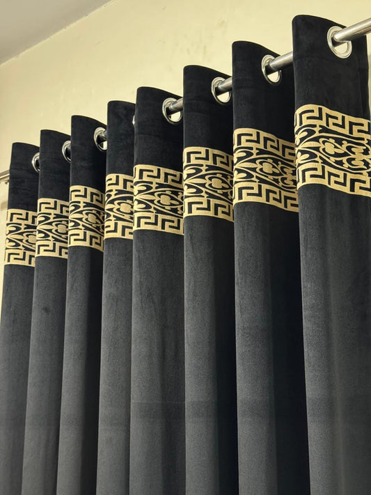 ⚜️ Velvet  Executive Curtain - Black Top border aplic design✨