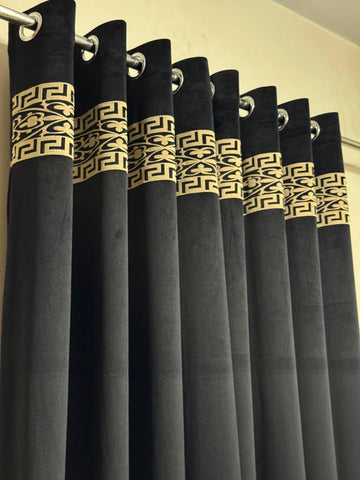 ⚜️ Velvet  Executive Curtain - Black Top border aplic design✨