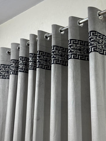⚜️ Velvet  Executive Curtain - Silver Top border aplic design✨