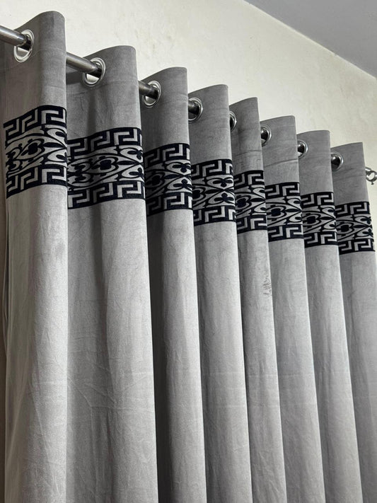 ⚜️ Velvet  Executive Curtain - Silver Top border aplic design✨