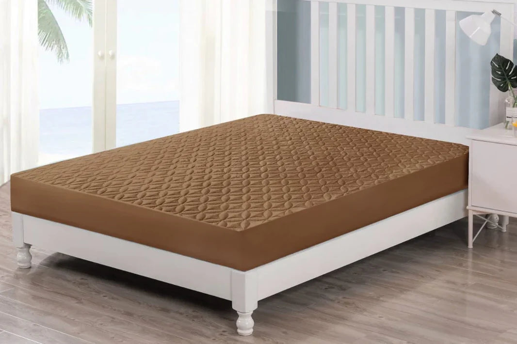 QUILTED WATERPROOF MATTRESS PROTECTOR-BROWN