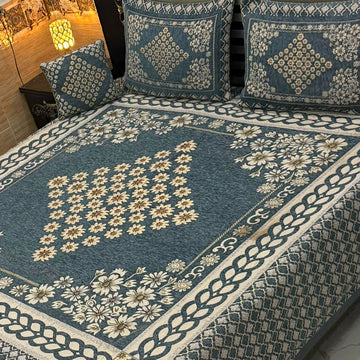 4Pc Velvet Jaquard Bedsheet |King Size | Velvet Jaquard|Grey Centre star Motif