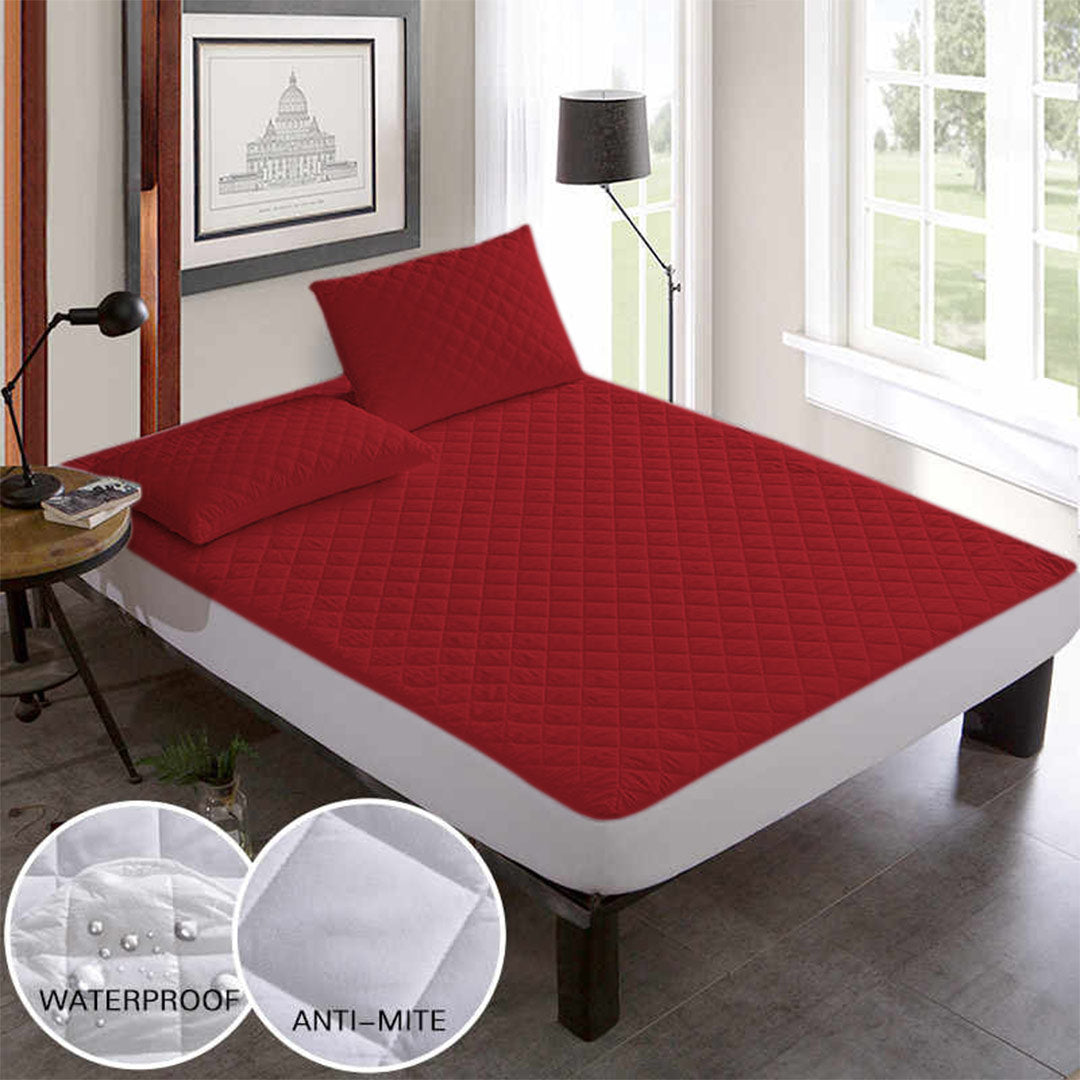 QUILTED WATERPROOF MATTRESS PROTECTOR-Red