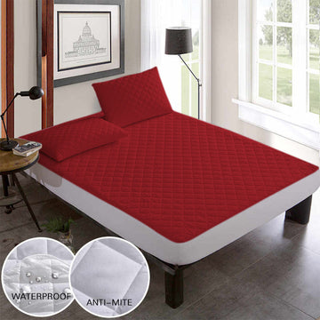 QUILTED WATERPROOF MATTRESS PROTECTOR-Red