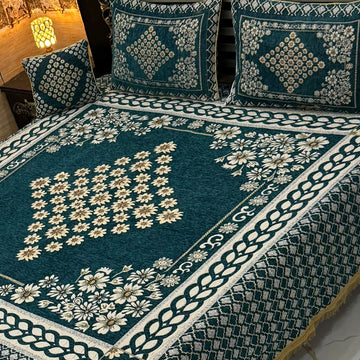 4Pc Velvet Jaquard Bedsheet |King Size | Velvet Jaquard|Zink Centre star Motif