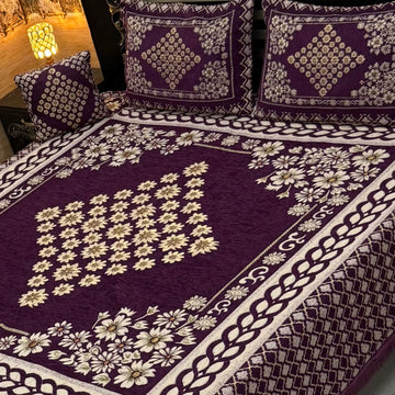 4Pc Velvet Jaquard Bedsheet |King Size | Velvet Jaquard|Purple Centre star Motif