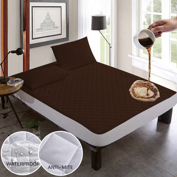 QUILTED WATERPROOF MATTRESS PROTECTOR-Dark Brown